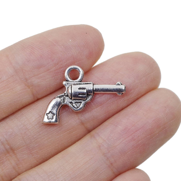 10  Gun Charm Charms Antique Silver Tone Pendant