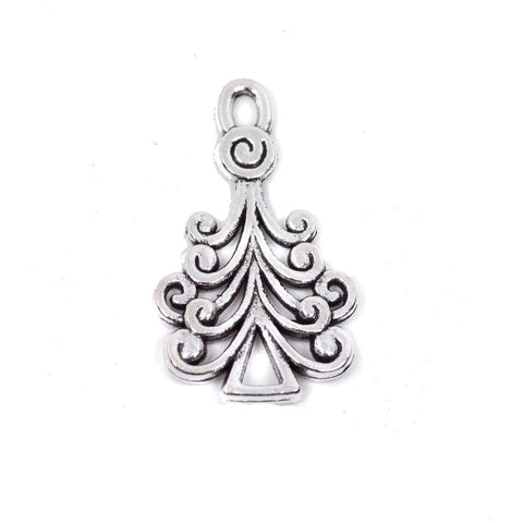 10 Christmas Tree Charm Charms Antique Silver Tone Pendant