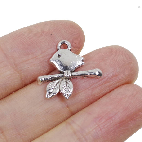 10 Cute Bird Charm Charms Antique Silver Tone Pendant