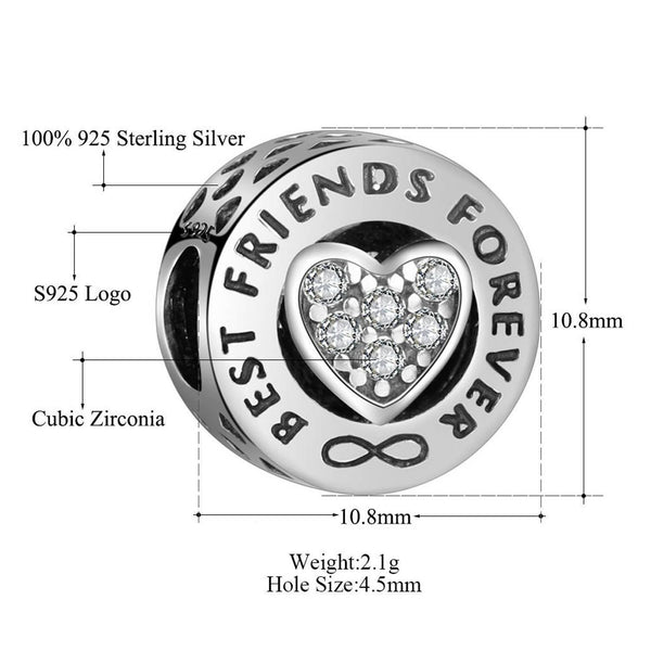 925 Sterling Silver Best Friend Forever Charm Bead for Bracelet Pendant