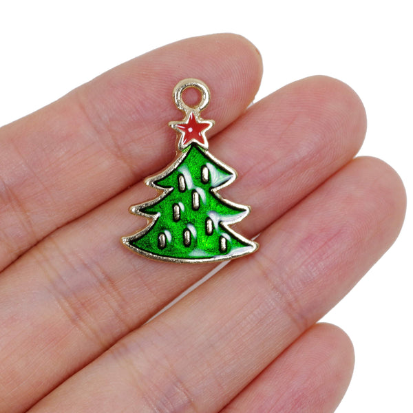 4 Pcs Christmas Tree Enamel Charm Jewelry Bracelet Pendant