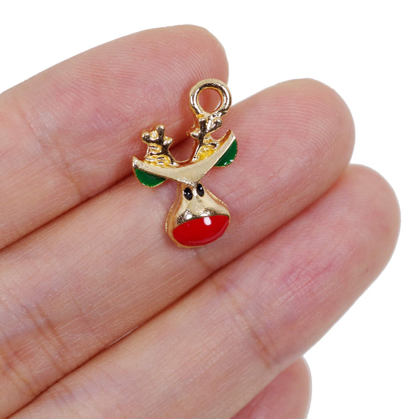 4 Pcs Christmas Reindeer Enamel Charm Jewelry Bracelet Pendant