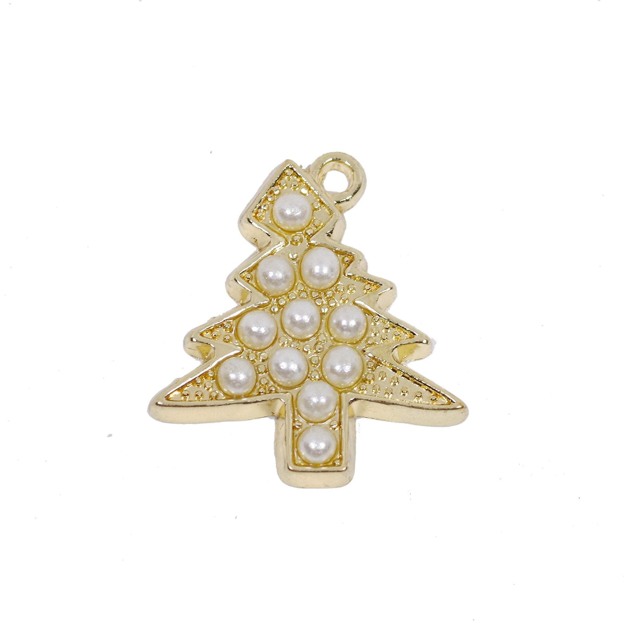 2 Pcs Gold Plated Christmas Tree Charm for Jewelry Making