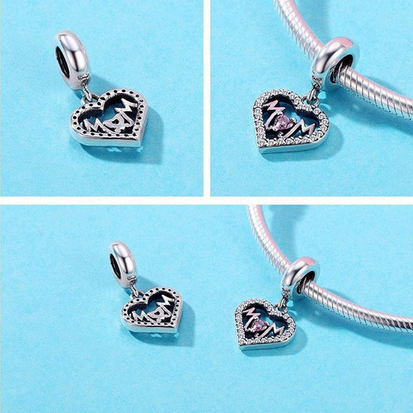 925 Sterling Silver  Mom Charm Bead for Bracelet Pendant