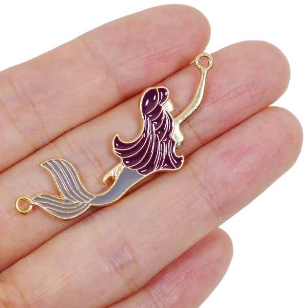 2 Pcs Mermaid Enamel Connector Jewelry Bracelet Pendant