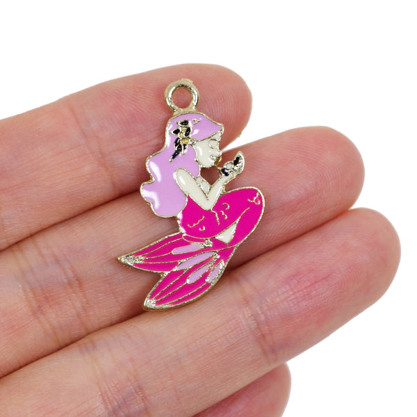 2 Pcs Pink Mermaid Enamel Connector Jewelry Bracelet Pendant