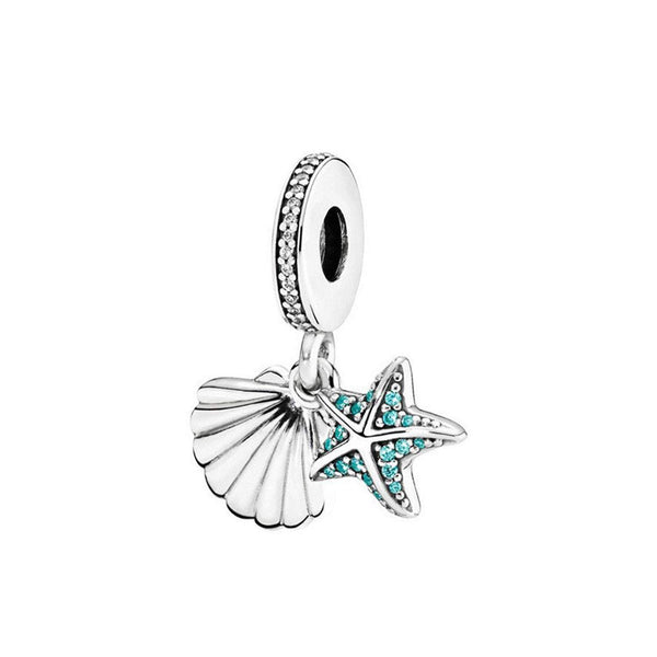 925 Sterling Silver Starfish and Shell Charm Bead for Charm Bracelet Pendant