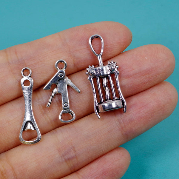 7 Pcs Bulk Wholesale Wine Theme Charm Silver Tone