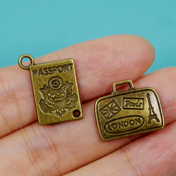 6 Pcs Bulk Wholesale Travel Theme Bronze Charm