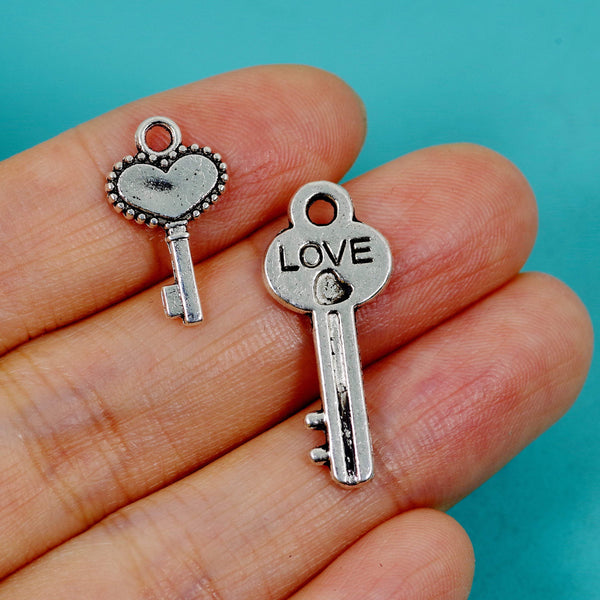 32 Pcs Bulk Wholesale Key Theme Charm Silver Tone