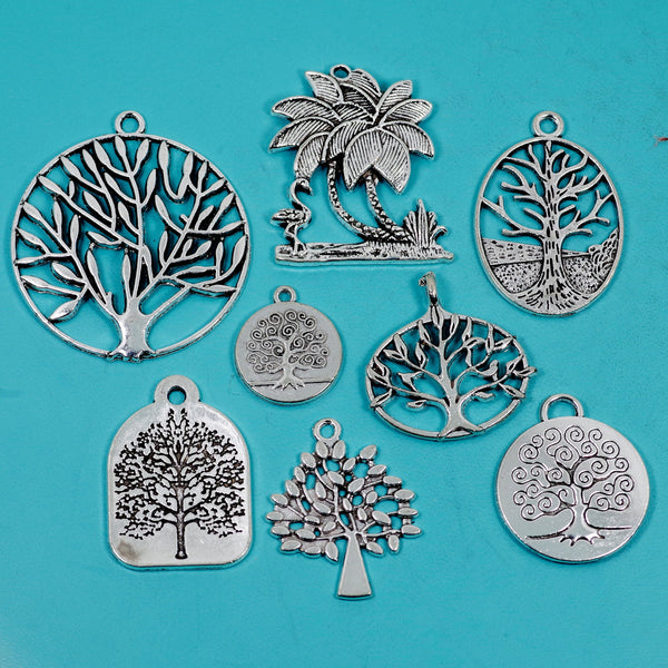 15 Bulk Wholesale Family Tree Charm Silver Tone