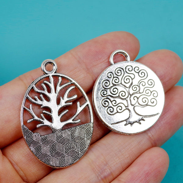 15 Bulk Wholesale Family Tree Charm Silver Tone