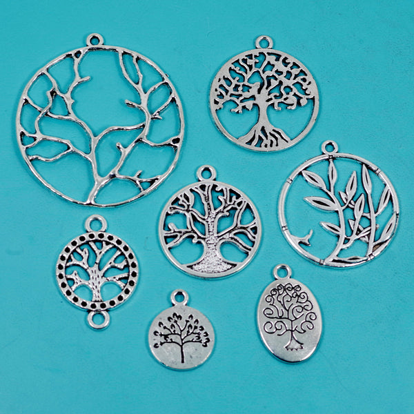 15 Bulk Wholesale Family Tree Charm Silver Tone