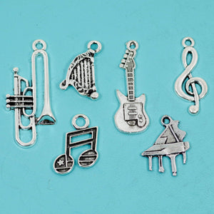 6 Pcs Bulk Wholesale Music Charm Silver Tone