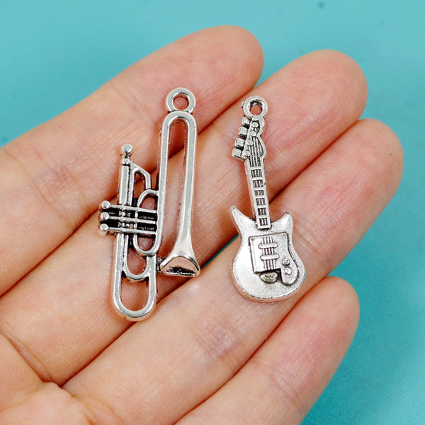 6 Pcs Bulk Wholesale Music Charm Silver Tone