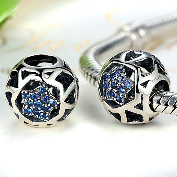 925 Sterling Silver Blue Star Charm Bead for Charm Bracelet Pendant