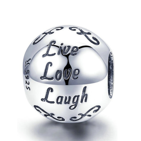 925 Sterling Silver Live Love Laugh Charm Bead for Charm Bracelet Pendant