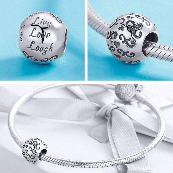 925 Sterling Silver Live Love Laugh Charm Bead for Charm Bracelet Pendant