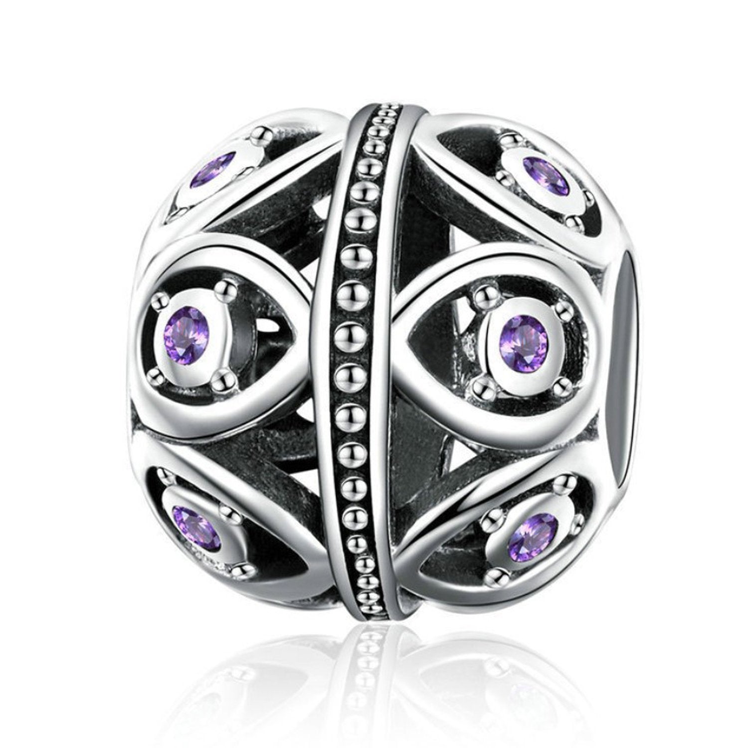 925 Sterling Silver Purple Charm Bead for Charm Bracelet Pendant