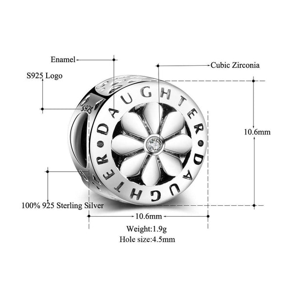925 Sterling Silver Daughter Charm Bead for Charm Bracelet Pendant
