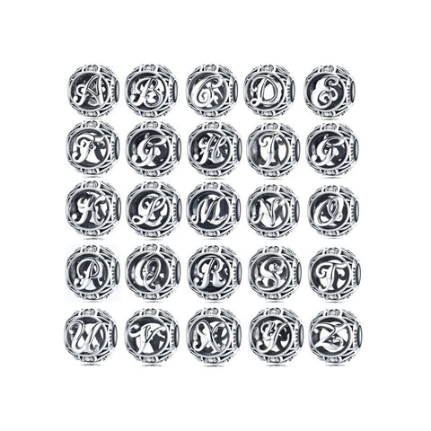 925 Sterling Silver Initial Charm Bead for Charm Bracelet Pendant