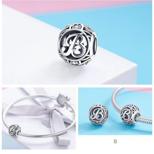 925 Sterling Silver Initial Charm Bead for Charm Bracelet Pendant