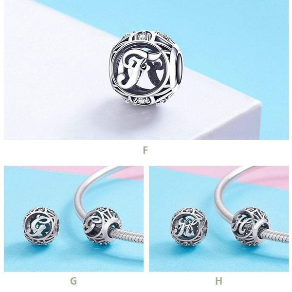 925 Sterling Silver Initial Charm Bead for Charm Bracelet Pendant