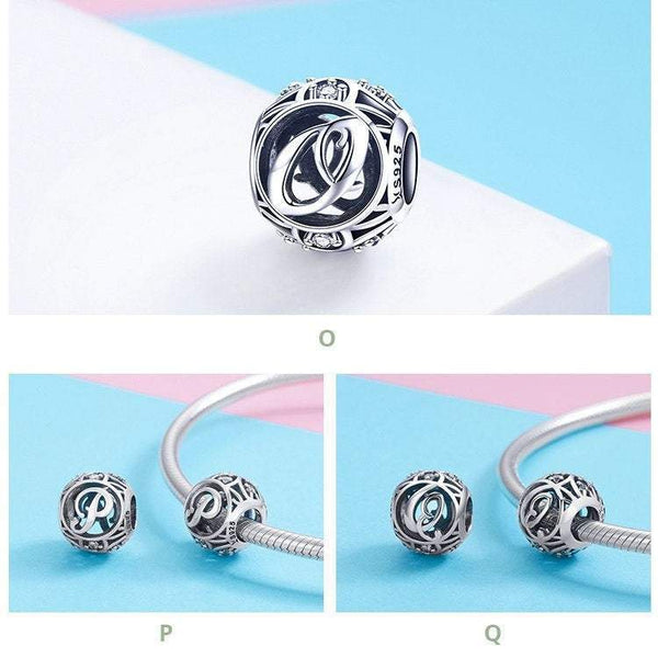 925 Sterling Silver Initial Charm Bead for Charm Bracelet Pendant