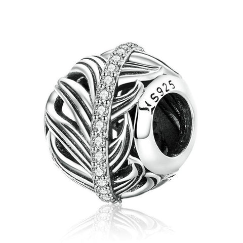 925 Sterling Silver Feather Charm Bead for Charm Bracelet Pendant