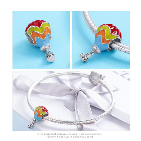 925 Sterling Silver Turkey Hot Air Balloon Charm Bead for Charm Bracelet Pendant