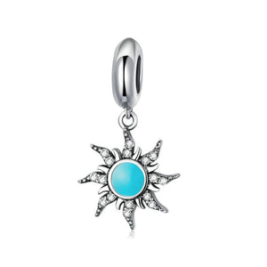 925 Sterling Silver Blue Sun Charm Bead for Charm Bracelet Pendant