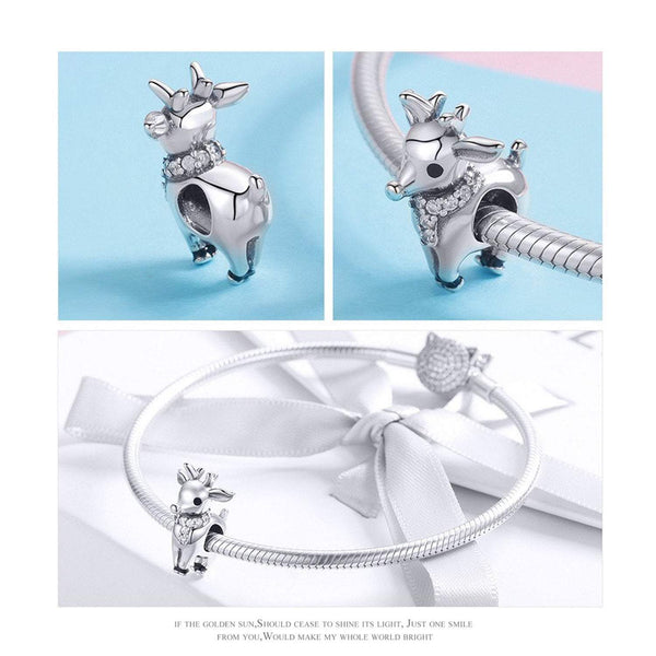 925 Sterling Silver Reindeer Charm Bead for Charm Bracelet Pendant