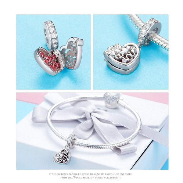 925 Sterling Silver Love Charm Bead for Charm Bracelet Pendant