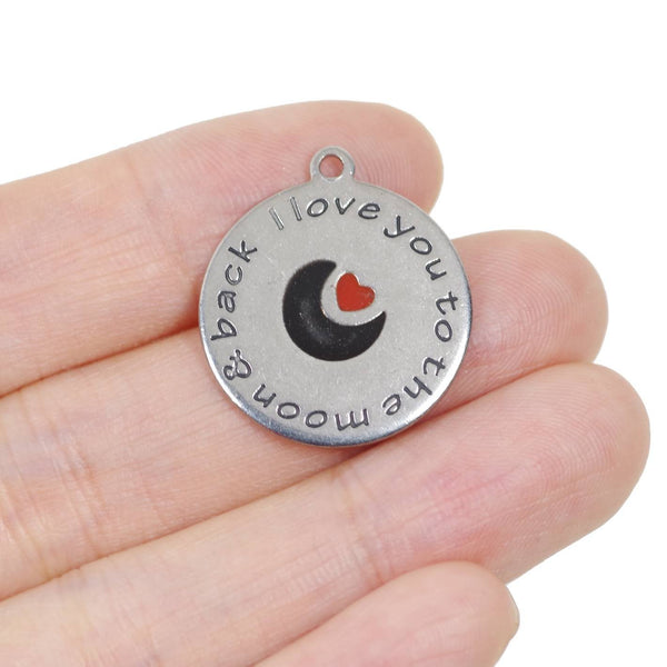 2 Pcs Stainless Steel Charm- I Love You to the Moon and Back