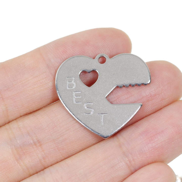 1 Set Best Friend Heart and Key Stainless Steel Charm