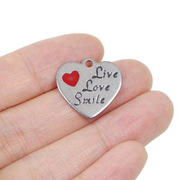 2 Pcs Stainless Steel Charm - Live Love Smile