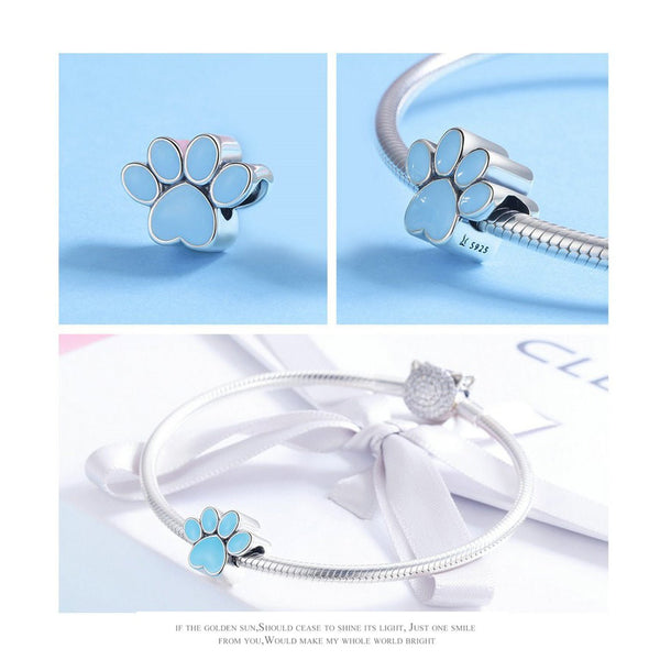 925 Sterling Silver Dog Paw Charm Bead Fits Pandora Charm Bracelet Pendant