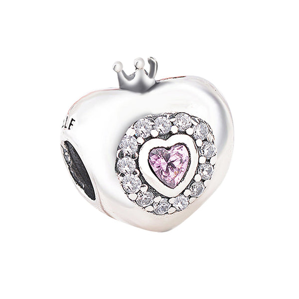 Heart Princess Crown Pandora Charm 925 Sterling Sliver Spacer Bead Fits Pandora Bracelet