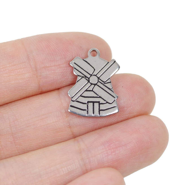 2 pcs Windmill Stainless Steel Charm