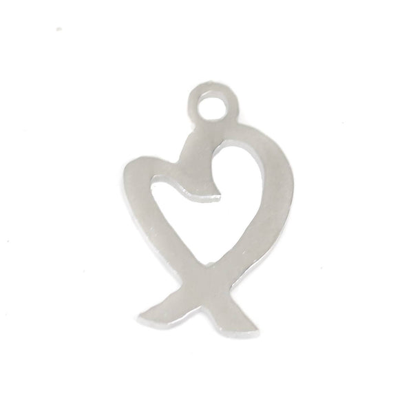 2 pcs Ribbon Heart Shape Stainless Steel Charm