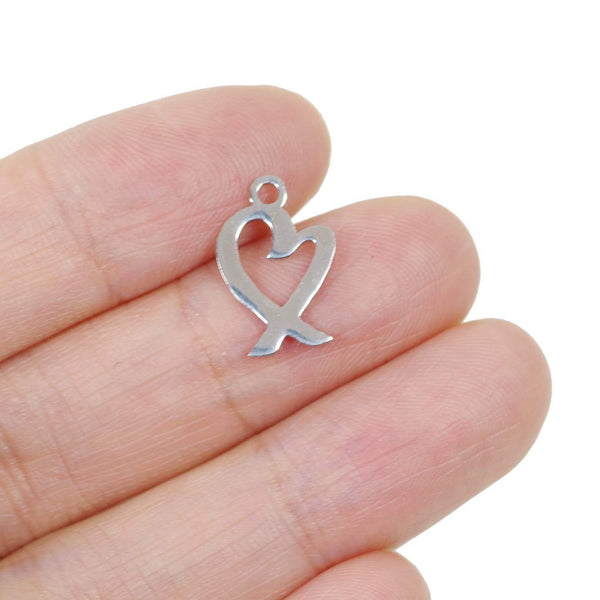 2 pcs Ribbon Heart Shape Stainless Steel Charm