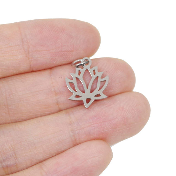 2 pcs Tiny Lotus Stainless Steel Charm