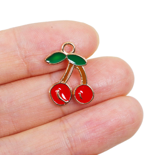 10 Pcs Cherry Enamel Charm Craft Supplies