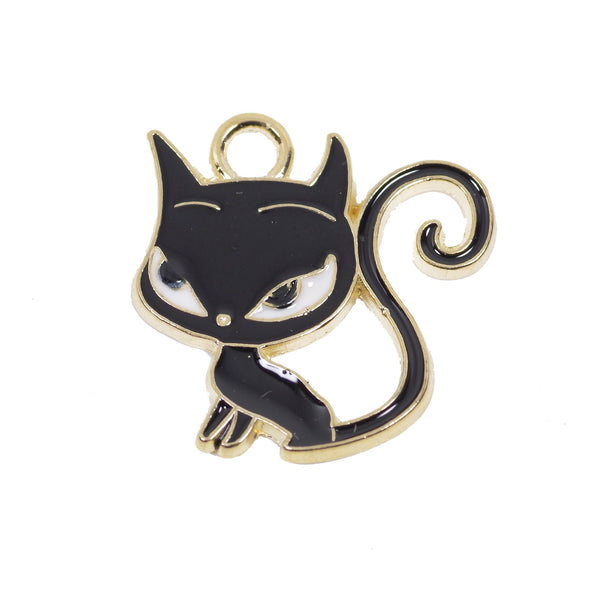 10 Pcs Black Cat Enamel Charm Craft Supplies