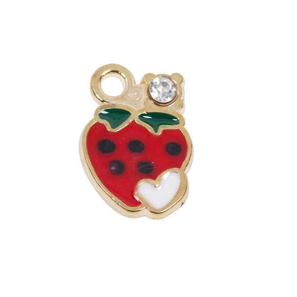 10 Pcs Tiny Strawberry Enamel Charm Craft Supplies