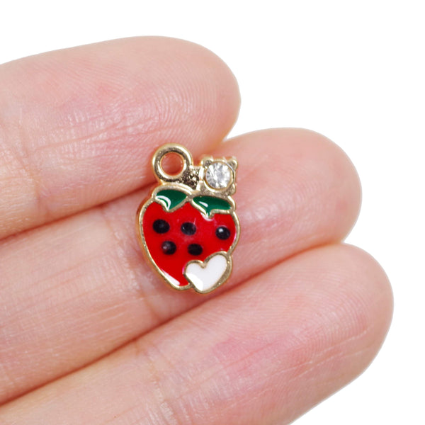 10 Pcs Tiny Strawberry Enamel Charm Craft Supplies