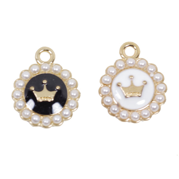 5 Pcs Crown with Pearl Enamel Charm Craft Supplies