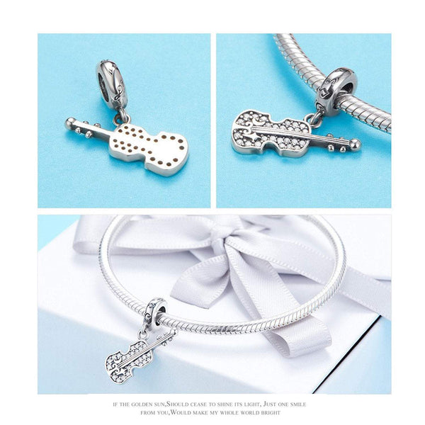 925 Sterling Silver Guitar Charm Bead for Bracelet Pendant