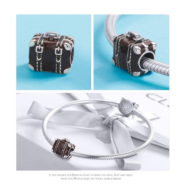 925 Sterling Silver Luggage Charm Bead for Bracelet Pendant