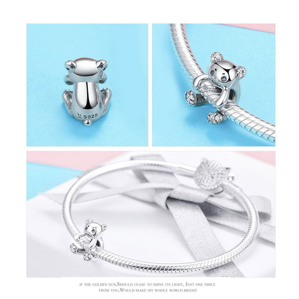 925 Sterling Silver Hug Bear Charm Bead for Bracelet Pendant